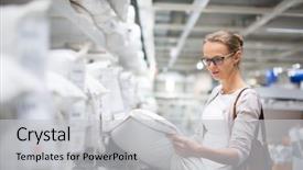  Presentation with modern color - Audience pleasing PPT theme consisting of young woman choosing the right backdrop and a light gray colored foreground