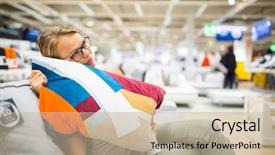  Presentation with apartment - PPT theme consisting of young woman choosing the right background and a mint green colored foreground