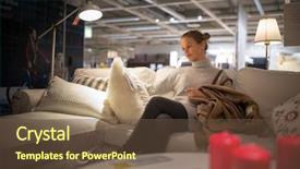  Presentation with furniture - Cool new presentation with young woman choosing the right backdrop and a tawny brown colored foreground