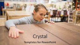  Presentation with modern color - Colorful PPT theme enhanced with young woman choosing the right backdrop and a coral colored foreground