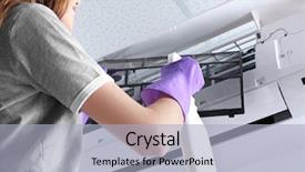  Presentation with conditioner - Audience pleasing presentation theme consisting of young woman cleaning air conditioner backdrop and a light blue colored foreground