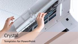  Presentation with conditioner - Slides with young woman cleaning air conditioner background and a lemonade colored foreground