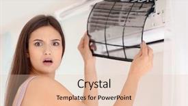  Presentation with conditioner - Beautiful presentation featuring young woman cleaning conditioner backdrop and a lemonade colored foreground