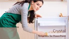  Presentation with hygiene - Slides having young-woman-cleaning-fridge background and a  colored foreground