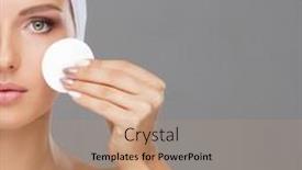  Presentation with cotton - PPT theme featuring young-woman-cleaning-her-face background and a coral colored foreground