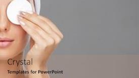  Presentation with cotton - PPT layouts featuring young-woman-cleaning-her-face background and a coral colored foreground