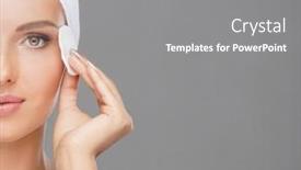  Presentation with cotton - PPT theme with young-woman-cleaning-her-face background and a gray colored foreground