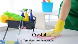  Presentation with cleaning services - Amazing presentation having young woman cleaning office table backdrop and a light blue colored foreground