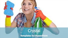  Presentation with pregnant woman cleaning - PPT theme with young woman cleaning on white background and a  colored foreground