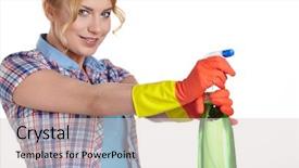  Presentation with cleaning - Cool new slide deck with young woman cleaning on white backdrop and a  colored foreground