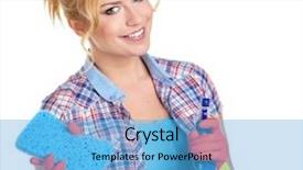  Presentation with cleaning - Cool new theme with young woman cleaning on white backdrop and a  colored foreground