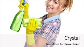  Presentation with pregnant woman cleaning - Presentation design consisting of young woman cleaning on white background and a  colored foreground