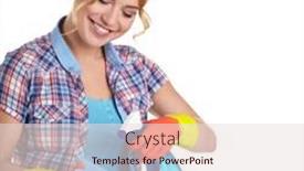  Presentation with cleaning - Theme consisting of young-woman-cleaning-on-white background and a  colored foreground