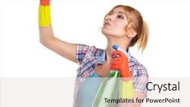  Presentation with pregnant woman cleaning - PPT layouts consisting of young woman cleaning on white background and a  colored foreground