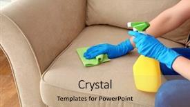  Presentation with young sing woman singing young - PPT theme enhanced with young woman cleaning sofa background and a coral colored foreground