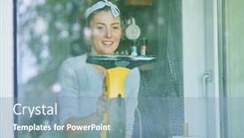  Presentation with cleaning - Slide set featuring young-woman-cleaning-window-int background and a seafoam green colored foreground