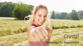  Presentation with boxing - Beautiful slide set featuring young-woman-clenching-a-fist backdrop and a yellow colored foreground