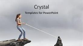  Presentation with rock climbing - Cool new slide set with young woman climbing rock with help of rope backdrop and a light gray colored foreground