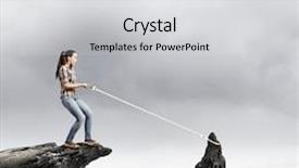  Presentation with rock climbing - PPT theme enhanced with young woman climbing rock with help of rope background and a light gray colored foreground