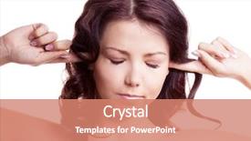  Presentation with close up of young girls - Presentation design consisting of young woman closing her ear background and a  colored foreground