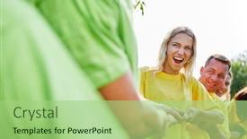  Presentation with teambuilding - Slides enhanced with young-woman-competing-in-tug background and a mint green colored foreground