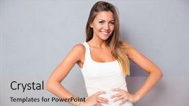  Presentation with gray - Colorful PPT theme enhanced with young woman confidence - happy attractive girl standing backdrop and a lemonade colored foreground