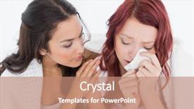  Presentation with woman crying - Beautiful presentation featuring young woman consoling a crying backdrop and a coral colored foreground
