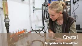  Presentation with machinery - Slide set having young woman controlling water level background and a coral colored foreground