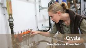  Presentation with water - Colorful presentation theme enhanced with young woman controlling water level backdrop and a coral colored foreground