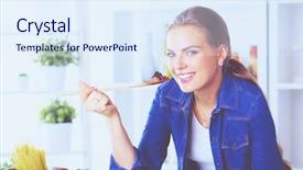  Presentation with gardening healthy food cooking - Slides with young woman cooking healthy foo background and a  colored foreground