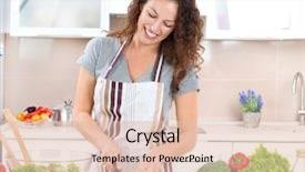  Presentation with gardening healthy food cooking - PPT theme with young woman cooking healthy food background and a lemonade colored foreground