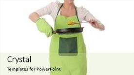  Presentation with white healthy food - Presentation with young woman cooking healthy food isolated on white background and a soft green colored foreground