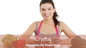  Presentation with white healthy food - Beautiful PPT layouts featuring young woman cooking healthy food in pot isolated on white backdrop and a coral colored foreground