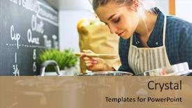  Presentation with cooking - Presentation design consisting of young woman cooking in her background and a coral colored foreground