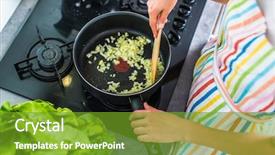  Presentation with modern color - Slide deck enhanced with young woman cooking in her modern kitchen shallow dof color toned image background and a tawny brown colored foreground