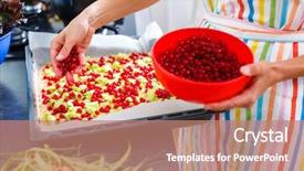  Presentation with modern color - Presentation design featuring young woman cooking in her modern kitchen shallow dof color toned image background and a coral colored foreground