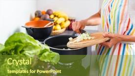  Presentation with modern color - Slide set enhanced with young woman cooking in her modern kitchen shallow dof color toned image background and a tawny brown colored foreground