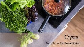  Presentation with modern color - PPT layouts enhanced with young woman cooking in her modern kitchen shallow dof color toned image background and a coral colored foreground