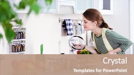  Presentation with cooking - PPT theme consisting of young woman cooking background and a coral colored foreground