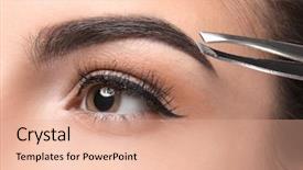  Presentation with shape of andalusia - Slide deck with young woman correcting eyebrow shape background and a coral colored foreground