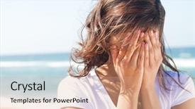  Presentation with woman crying - Theme featuring young woman cover her face background and a coral colored foreground