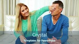  Presentation with eyes - Amazing presentation theme having young woman covering her boyfriend s eyes backdrop and a ocean colored foreground