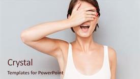  Presentation with eyes - Amazing PPT layouts having young woman covering her eye backdrop and a lemonade colored foreground