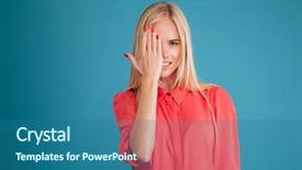  Presentation with palm - Colorful slide deck enhanced with young woman covering her eye backdrop and a ocean colored foreground