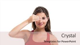  Presentation with woman covering man mouth hand - Amazing PPT layouts having young woman covering one eye backdrop and a lemonade colored foreground