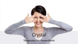  Presentation with eyes - Colorful PPT theme enhanced with open words on blank board hold by a young girl in the outdoor backdrop and a light gray colored foreground