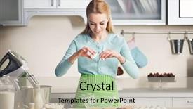  Presentation with cracking - Slides enhanced with young woman cracking an egg background and a soft green colored foreground