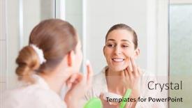  Presentation with skin - Presentation theme having personal care - young woman creams her face background and a lemonade colored foreground