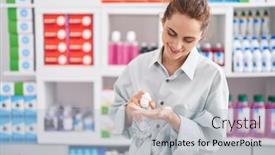  Presentation with cleaning - Presentation design having young-woman-customer-cleaning-hands background and a light gray colored foreground
