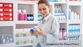  Presentation with confident - Slides having young-woman-customer-smiling-confident background and a light blue colored foreground